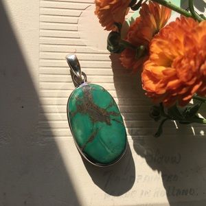 Genuine South American Turquoise Pendant - Natural Colour - 925 Sterling Silver